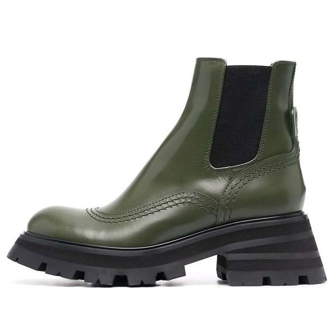 (WMNS) Alexander McQueen Leather Chelsea Ankle Boots 'Olive Black' 666368WHZ843241