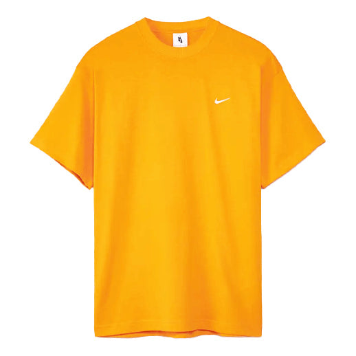Men's Nike Solo Swoosh Small Label Logo Solid Color Sports Round Neck Short Sleeve Gold Orange T-Shirt CV0559-886