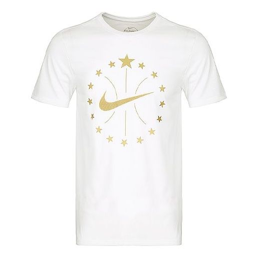 Nike Gold Logo Casual Sport Fast-Dry Basketball Short Sleeve Men's White CI1914-100
