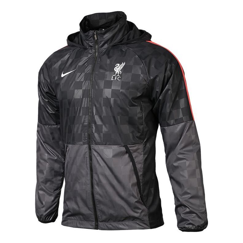 Nike Liverpool F.C. AWF Soccer/Football Zipper Sports Plaid Hooded Jacket Black CZ3346-012
