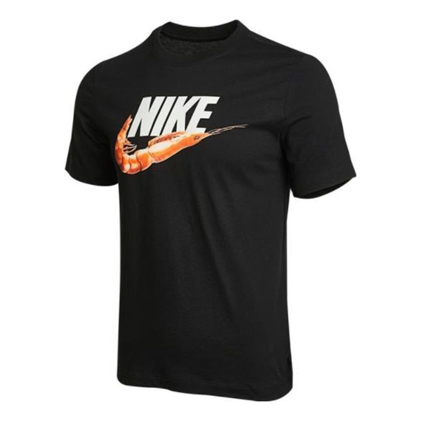Men's Nike Nsw Tee 1 Food Shrimp Large Logo Printing Sports Short Sleeve Black T-Shirt DD1289-010