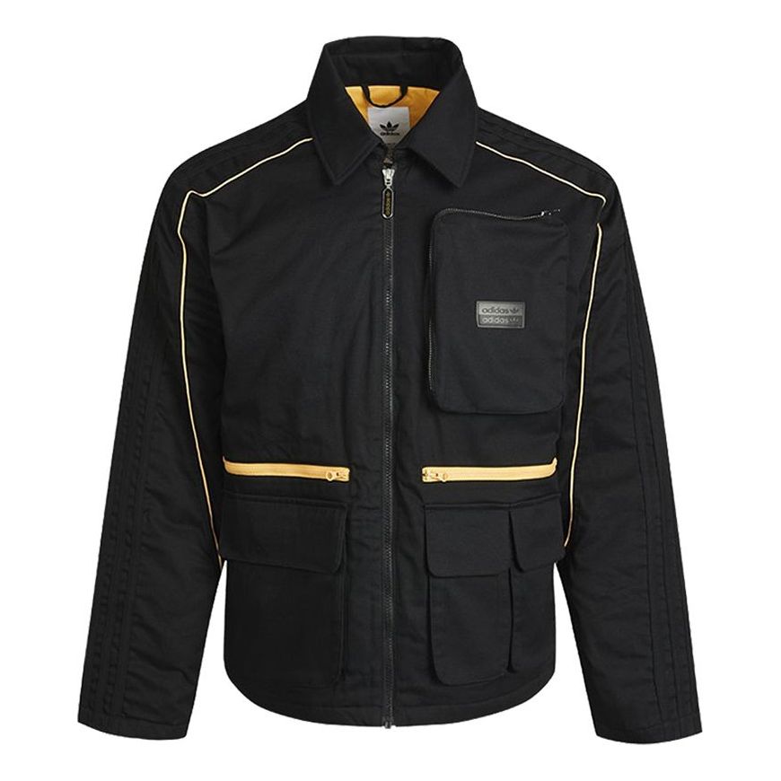 Men's adidas originals Athleisure Casual Sports Lapel Padded Black Jacket GP1871