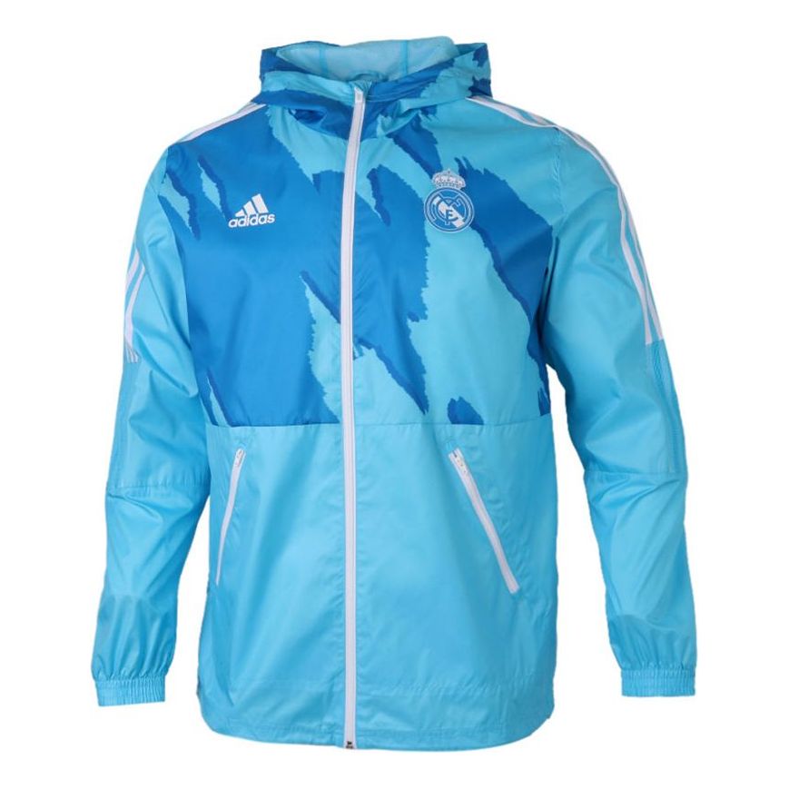 adidas Real Madrid Football Woven Hooded Jacket Blue GQ2538
