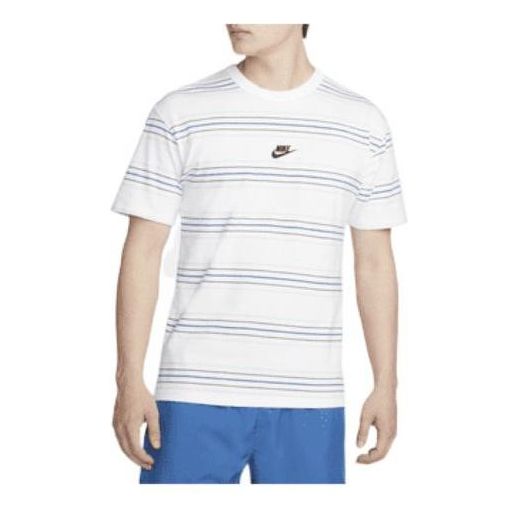 Men's Nike Logo Micro Mark Stripe Round Neck Short Sleeve White T-Shirt DQ1117-100