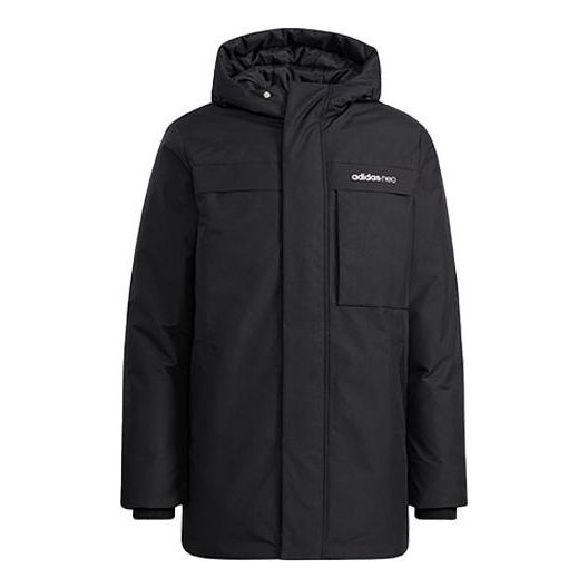 adidas neo M Down Parka Logo Multiple Pockets hooded With Down Feather Jacket Black HF0505