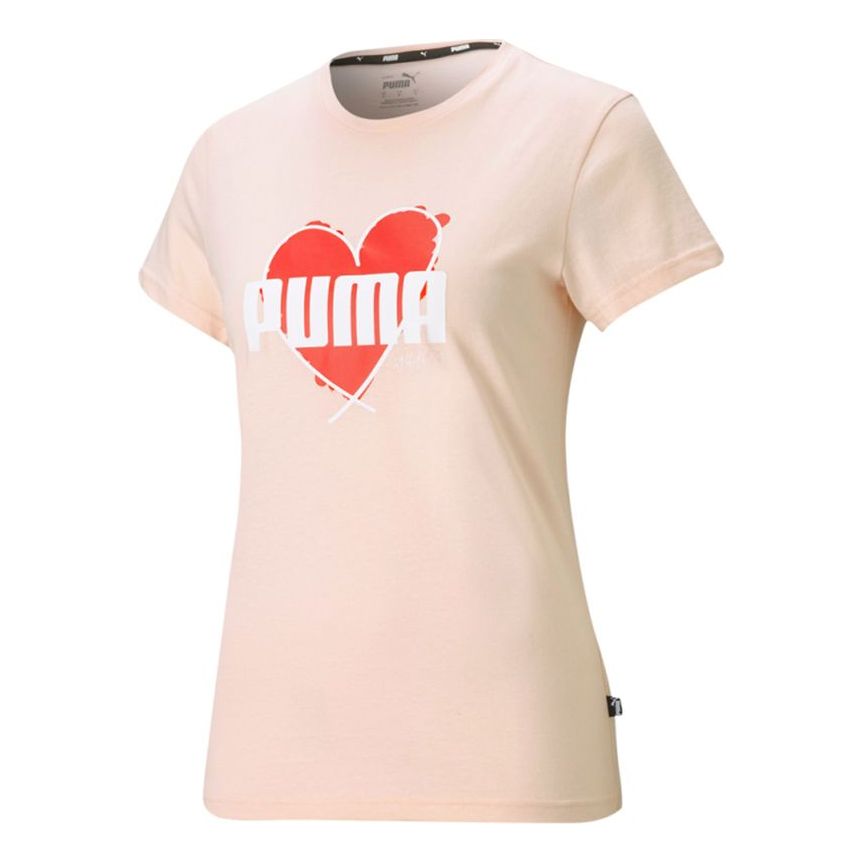 (WMNS) PUMA Heart Tee Love Printing Logo Sports Round Neck Short Sleeve Pink Red 845596-27