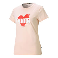 (WMNS) PUMA Heart Tee Love Printing Logo Sports Round Neck Short Sleeve Pink Red 845596-27