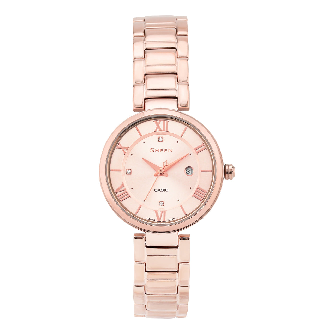 CASIO Waterproof SHEEN Stainless Steel Strap Quartz Sapphire Crystal Rose Gold Analog SHE-4529CG-4A
