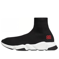 Balenciaga Speed Sneakers 'Black Knit with Red BB Logo' 514218W05G01000