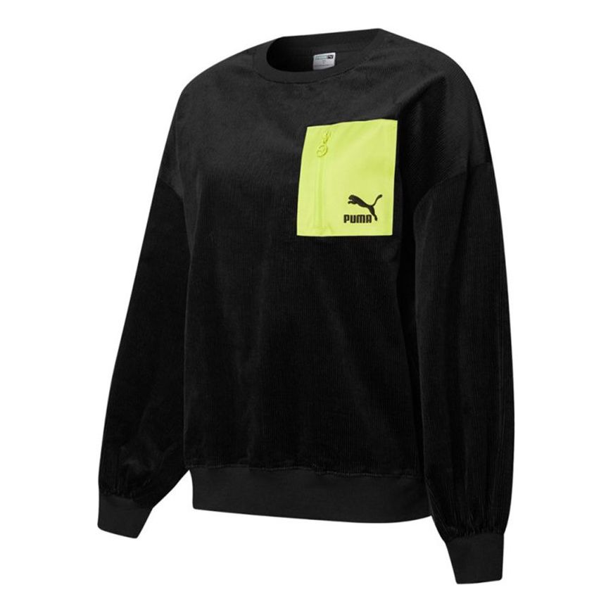 (WMNS) PUMA Contrasting Colors Zipper Pocket Sports Round Neck Pullover 'Black' 534753-01