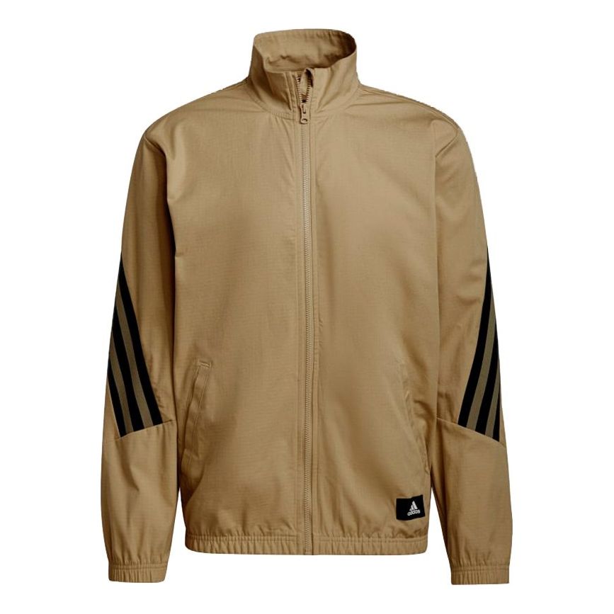 adidas M Future Icon Contrasting Colors Stripe Splicing Woven Stand Collar Sports Logo Jacket Khaki GT0118