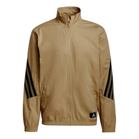 adidas M Future Icon Contrasting Colors Stripe Splicing Woven Stand Collar Sports Logo Jacket Khaki GT0118