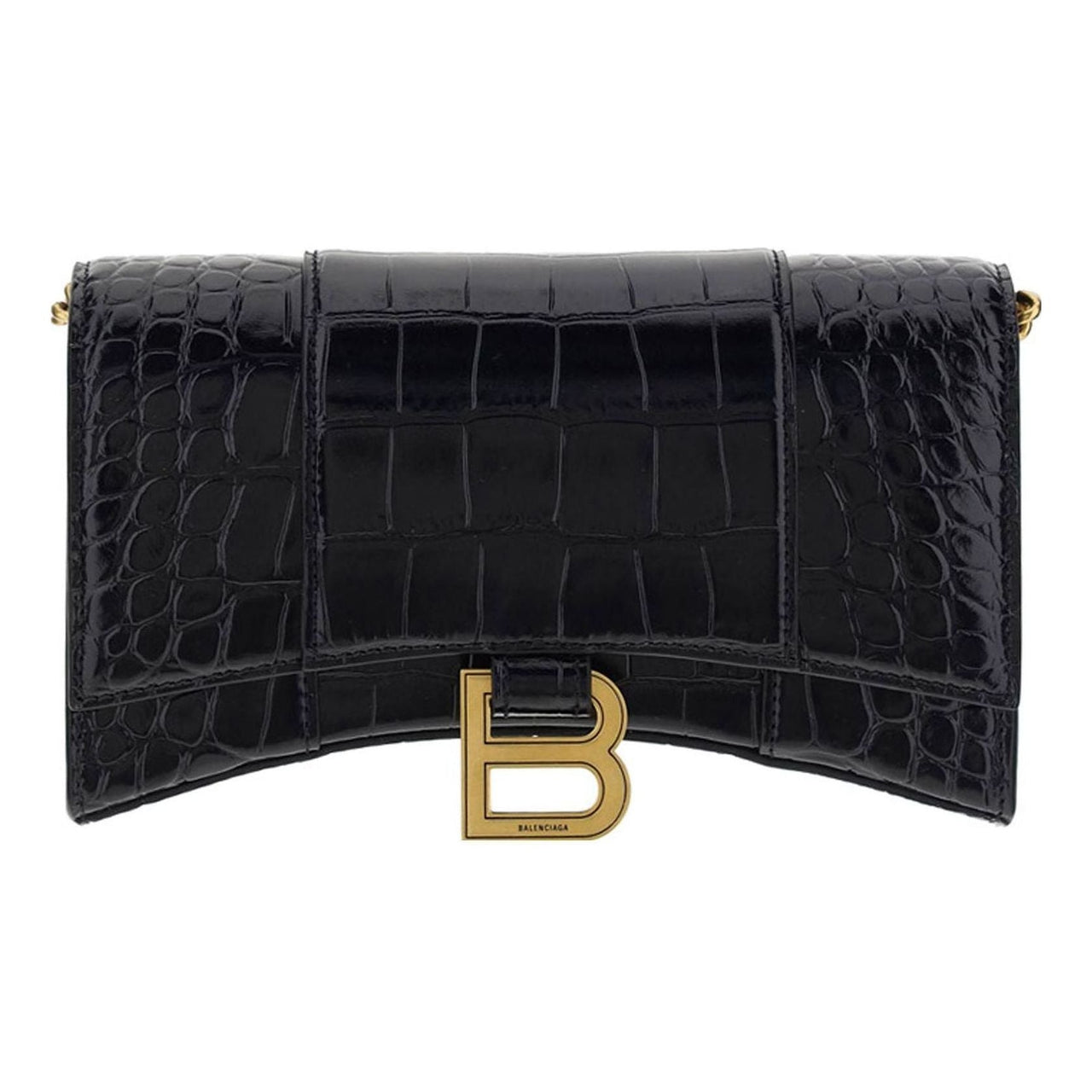 (WMNS) Balenciaga Hourglass Wallet On Chain Crocodile Embossed 'Black' 6560501LRGM1000