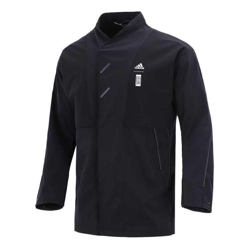 Men's adidas Martial Arts Series Wj Xia Long Jkt Logo Printing Mid-Length Stand Collar Sports Jacket Black HE5121