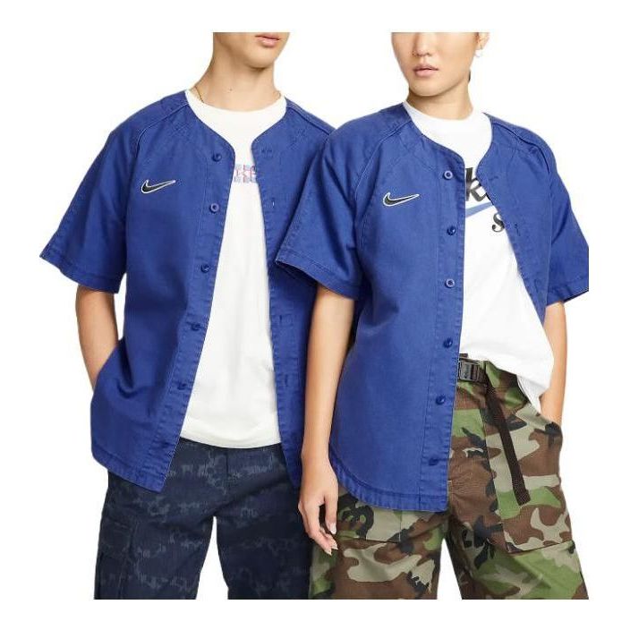 Nike SB Skateboard Solid Color Logo Embroidered Short Sleeve Unisex Blue DQ6283-455