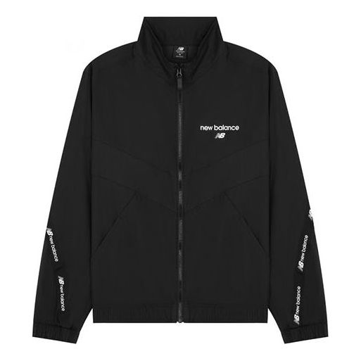 New Balance Logo Full-Zip Woven Jacket 'Black White' AMJ22350-BK