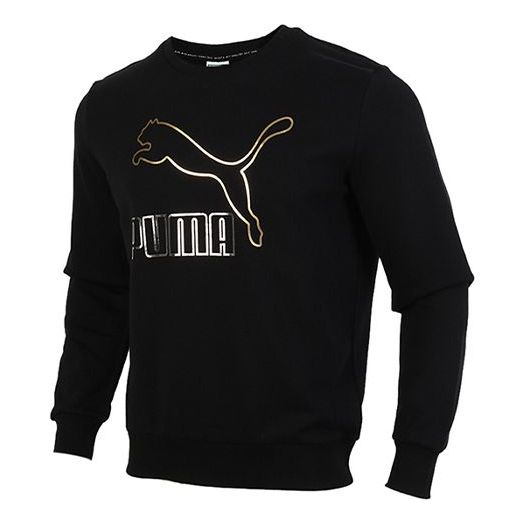 PUMA Classics Printed Pullover Fleece Men Black/Gold 599296-56