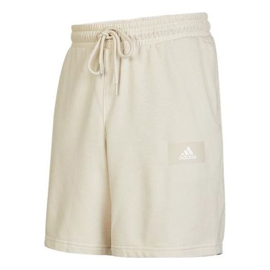 Men's adidas Logo Printing Pattern Lacing Elastic Waistband Straight Shorts Beige HZ7029