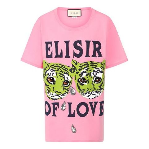 (WMNS) Gucci Cotton Tiger Print Short Sleeve Pink 492347-XJBHQ-5901