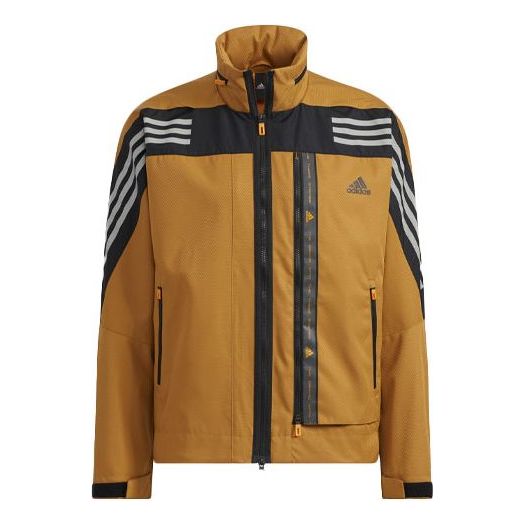 Men's adidas Logo Stripe Printing Hooded Jacket Brown HE9910