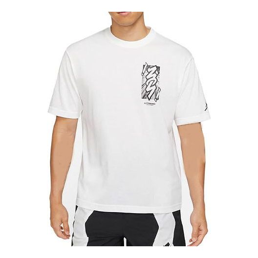 Men's Jordan Dri-FIT Zion Basketball Printing Sports Knit Round Neck Short Sleeve White T-Shirt DH0593-101