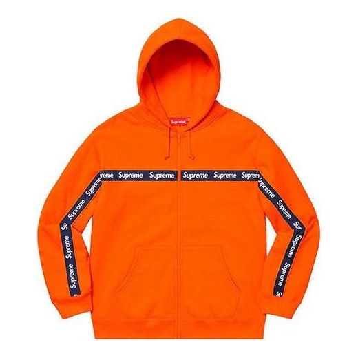 Supreme Text Stripe Zip Up Hooded Sweatshirt 'Orange' SUP-FW19-852
