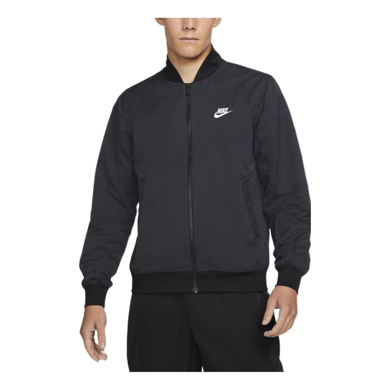 Men's Nike Solid Color Logo Stand Collar Long Sleeves Jacket Black DM6822-010