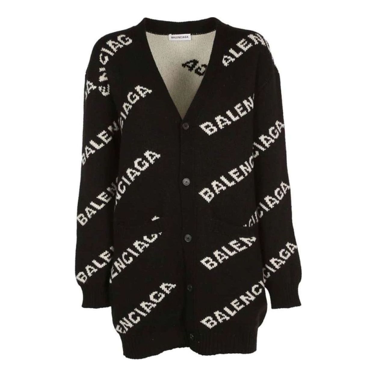 (WMNS) Balenciaga Logo Oversized Cardigan 'Black' 555275T14711070