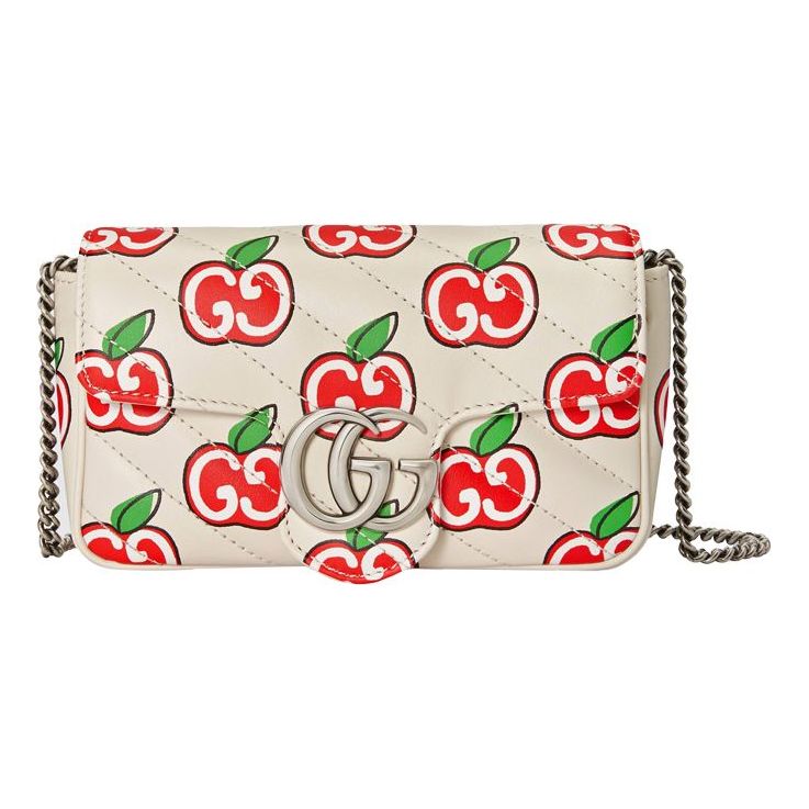 (WMNS) Gucci GG Marmont Rectangular Leather Chain Shoulder Bag 'Cream White Red' 476433-1W8AN-9086