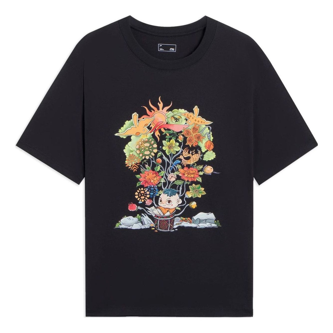 Li-Ning Floral Cartoon Graphic T-shirt 'Black' AHSS753-4