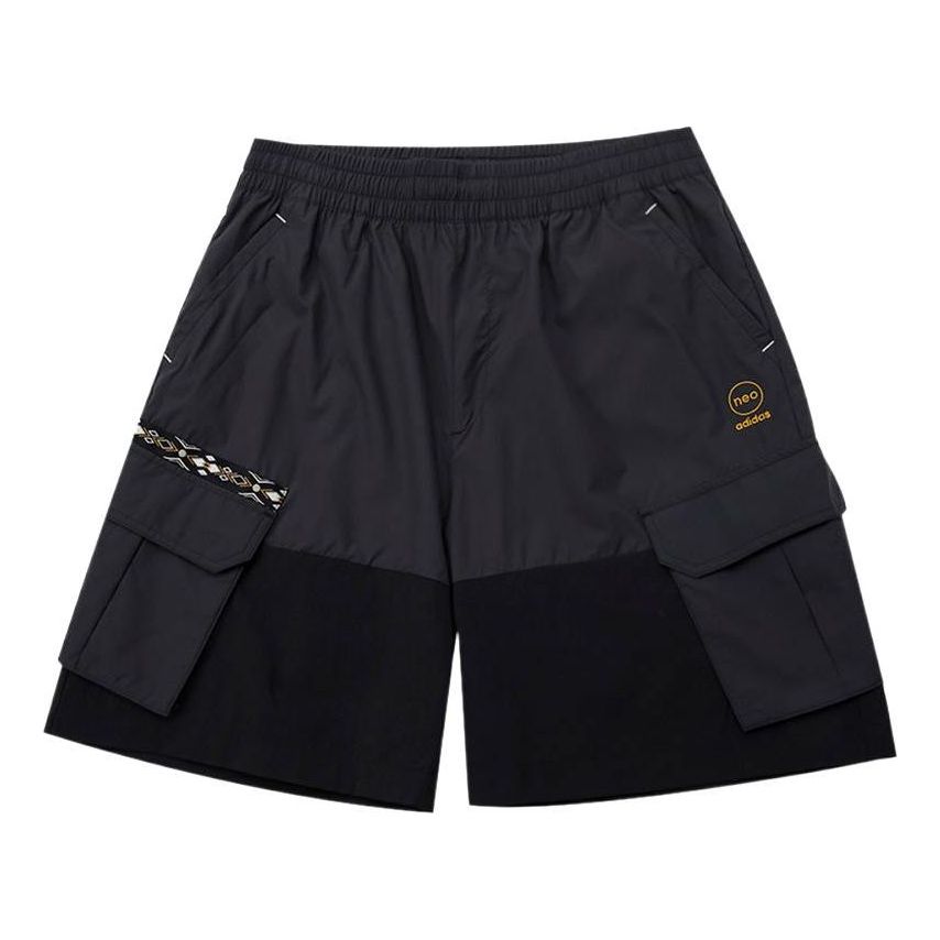 Men's adidas neo Athleisure Casual Sports Solid Color Woven Cargo Pocket Shorts Black HC9737