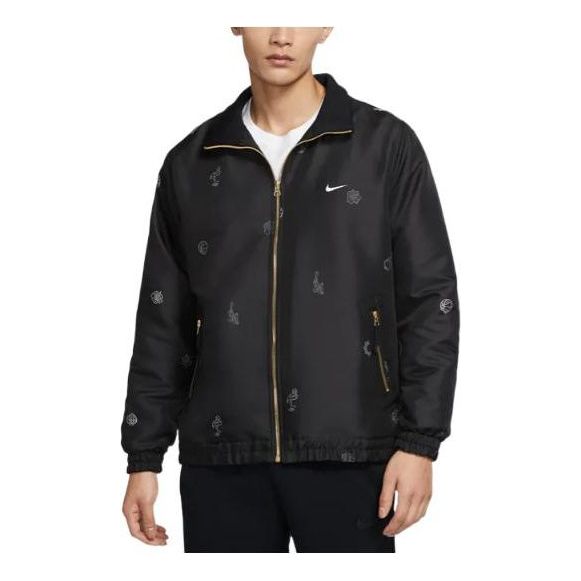 Nike Premium Pattern Printing lapel Long Sleeves Jacket Black DH7439-010