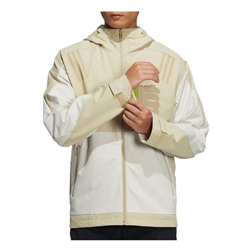 Men's adidas Splicing Side Pocket Zipper Hooded Jacket Beige H39270
