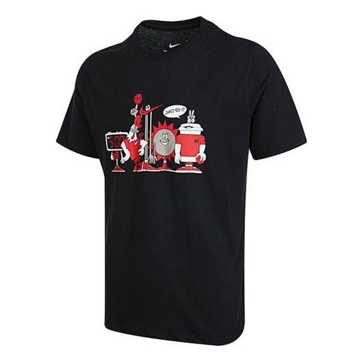 Men's Nike Cartoon Printing Cozy Round Neck Casual Short Sleeve Black T-Shirt DN3004-010