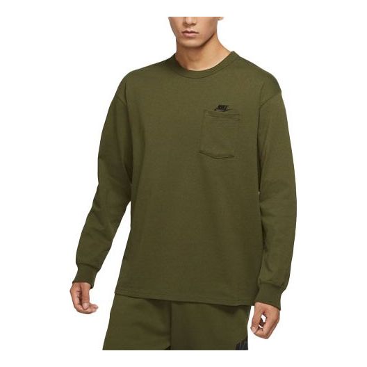 Men's Nike Solid Color Long Sleeves Round Neck Pullover Pocket Long Sleeves Green T-Shirt DD3875-326