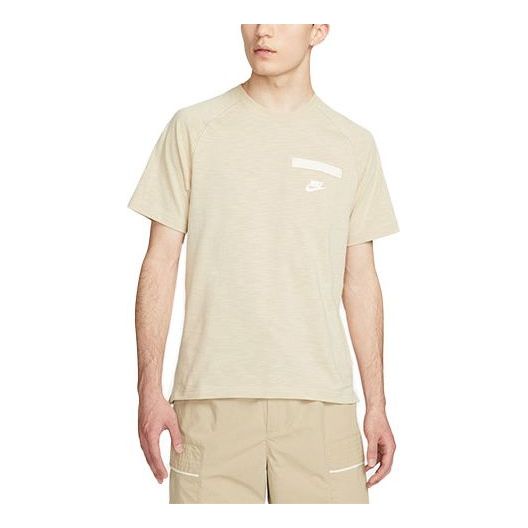 Nike Solid Color Chest Pocket Round Neck Casual Short Sleeve Yellow DQ2414-224