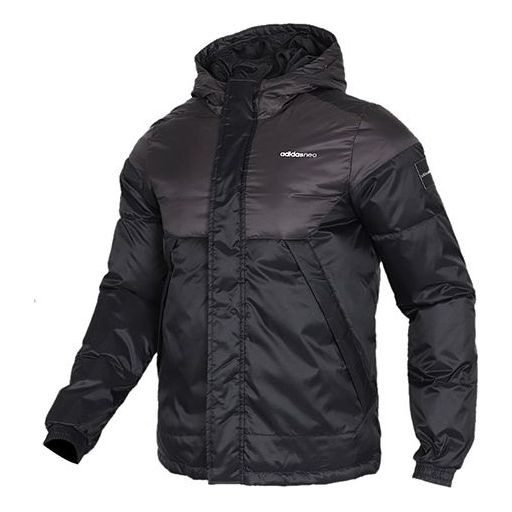 adidas neo Solid Color Stay Warm hooded Sports Down Jacket Black EI4410