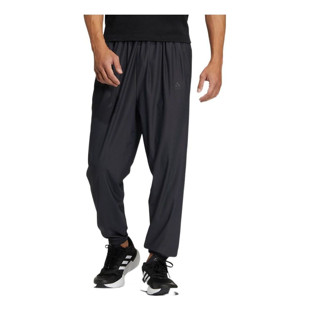 Men's adidas Solid Color Logo Embroidered Mid Waist Bundle Feet Sports Pants/Trousers/Joggers Carbon Black HZ7050