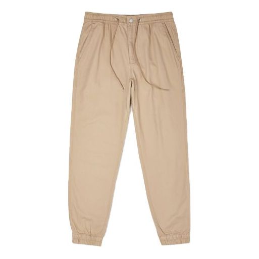 Men's Converse Solid Color Woven Casual Cargo Bundle Feet Long Pants/Trousers Khaki 10021639-A04