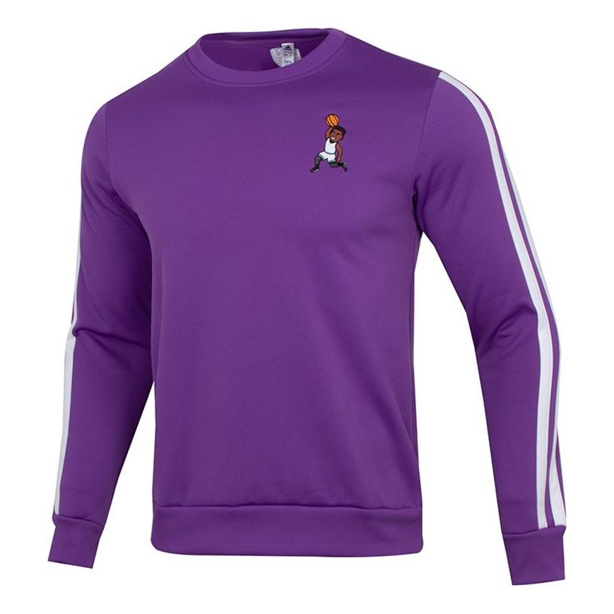 adidas Don Dunk Crew Contrasting Colors Stripe Embroidered Fleece Lined Basketball Sports Purple H43782