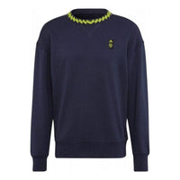 Men's adidas Solid Color Logo Athleisure Casual Sports Pullover Round Neck Blue HE6652
