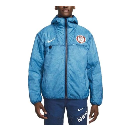 Men's Nike SS22 Alphabet Printing Hooded h With Down Feather Blue Jacket DH1596-476