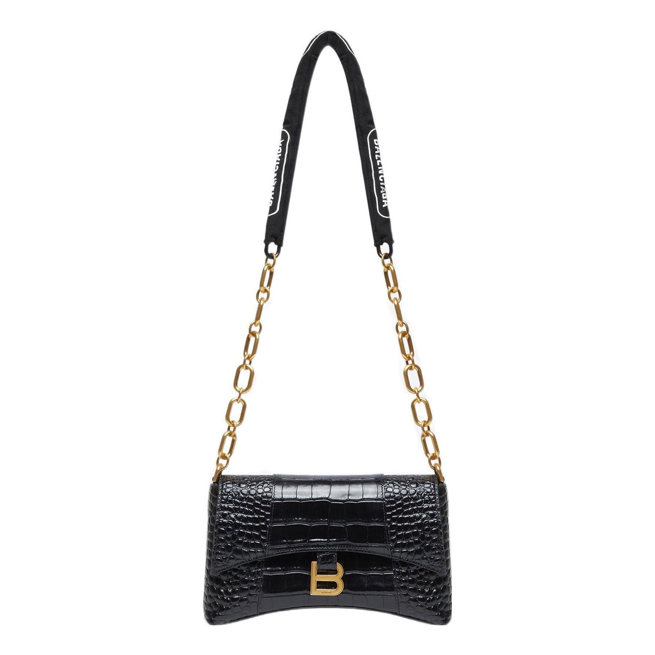 (WMNS) Balenciaga Downtown Xs Shoulder Bag Crocodile Embossed 'Black' 6891212106F1090