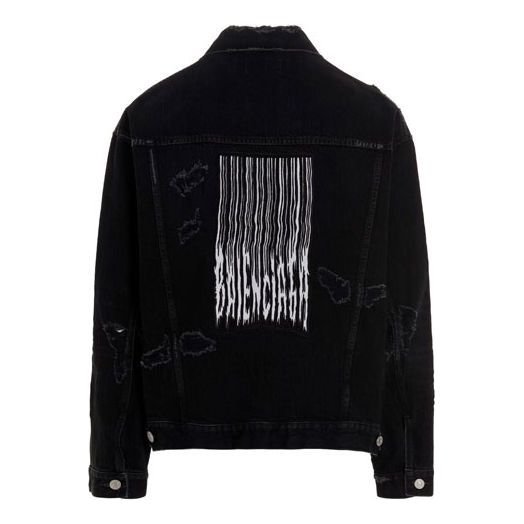 Balenciaga Barcode Destroyed Denim Jacket 'Black' 664329TBP471055