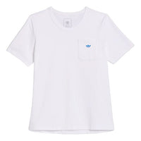 adidas originals Solid Color Chest Pocket Round Neck Casual Short Sleeve White HM6857