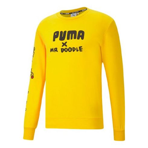 PUMA Printing Round Neck Sports Knit Pullover Yellow 598682-99