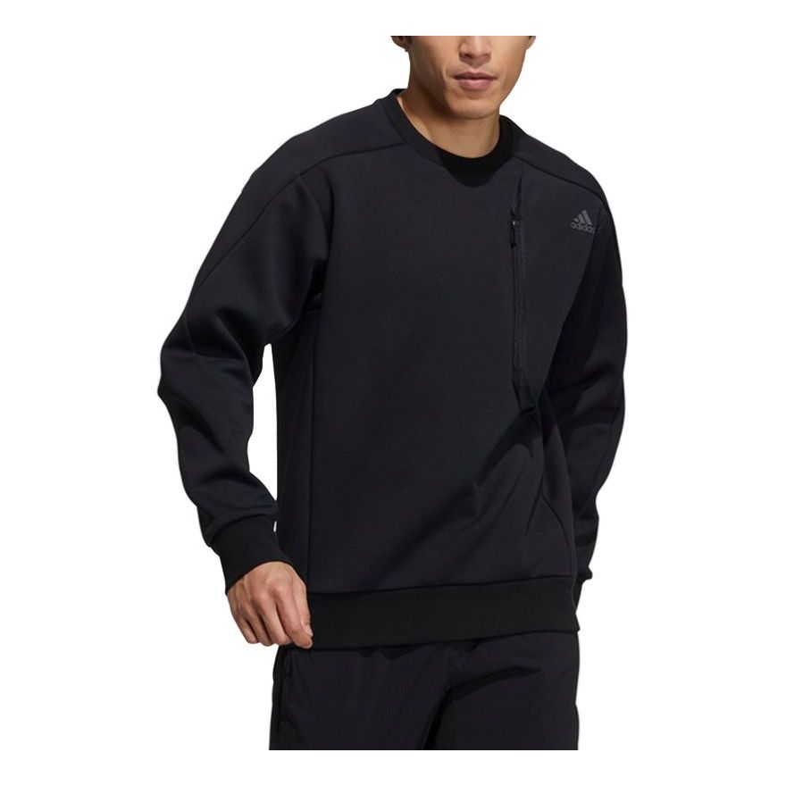 Men's adidas Th Top Dk Sweat Zipper Pocket Loose Sports Pullover Black H39295
