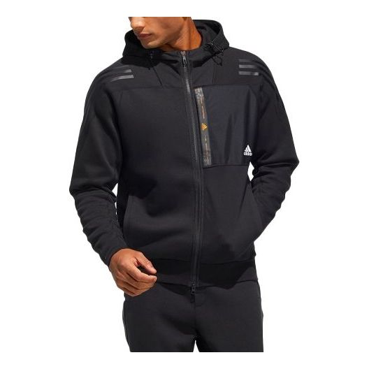 adidas Solid Color Knit Hooded Jacket Black HE7404