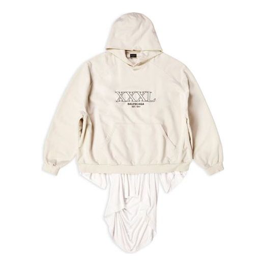 Balenciaga XXXL Patched T-Shirt Hoodie Oversized 'Ecru' 720406TNVD99784