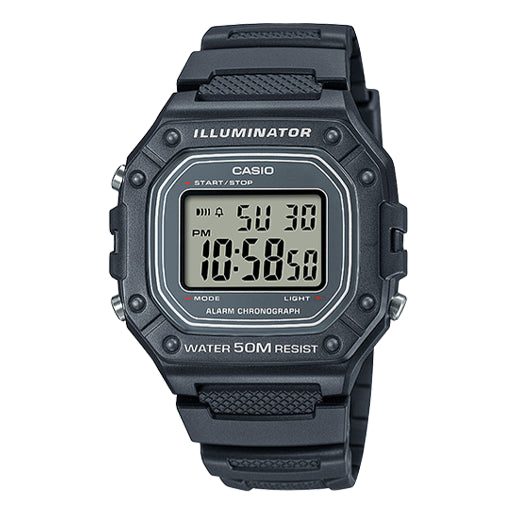 Men's CASIO Sports f Waterproof 43.2mm Resin Strap Watch Mens Black Digital W-218H-8AV